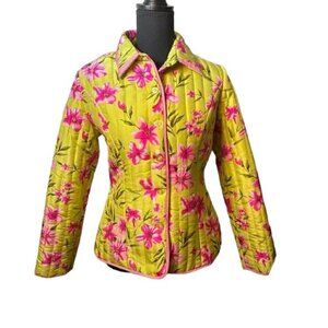 NWT Silkland Women’s Neon Floral Quilted Silk Jacket Size Small